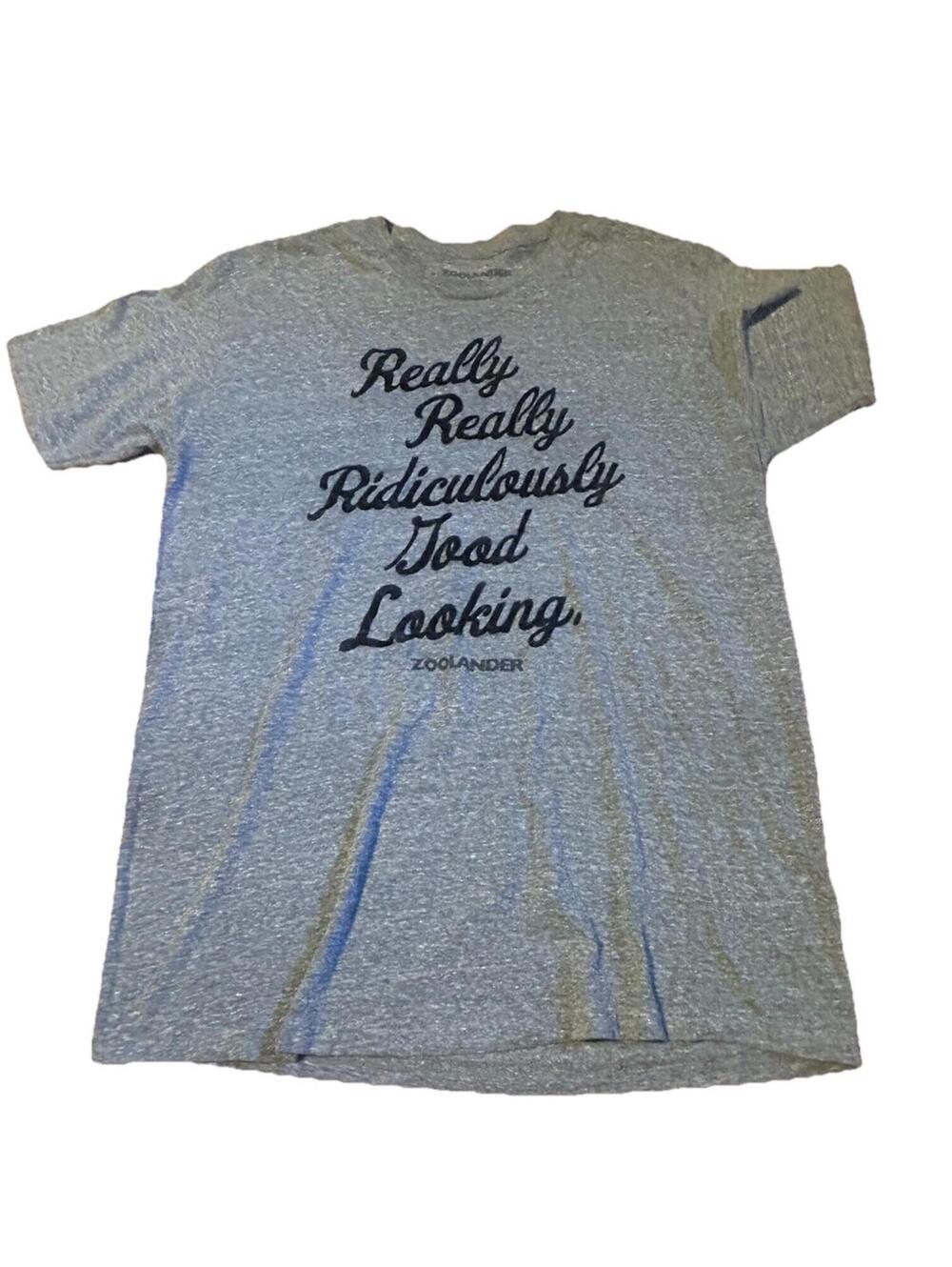 Men's ZOOLANDER T Shirt L Really Ridiculously Good Looking Gray Short Sleeve